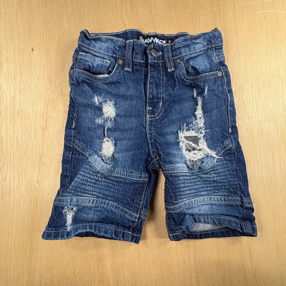 Tony Hawk Boys Blue Distressed Moto Denim Shorts Size 6 Ripped Biker Skate